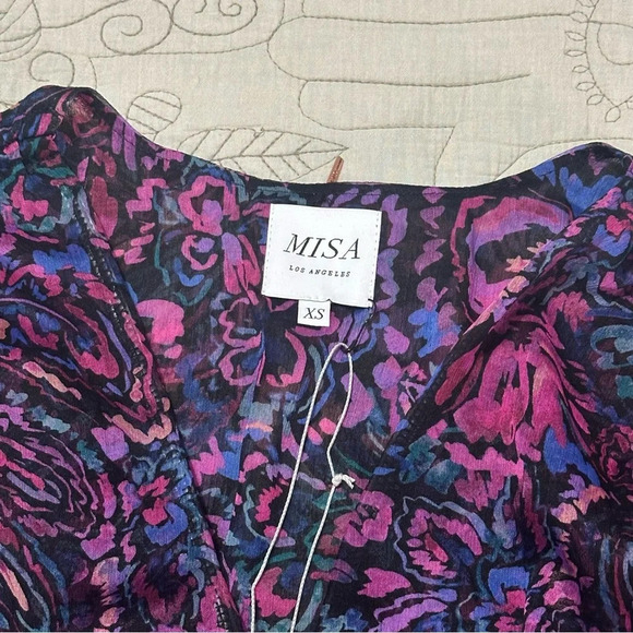 NWT MISA Colette Midi Flutter Sleeve Dress Floral  Ruched Size XS Flora Electric - Picture 9 of 11